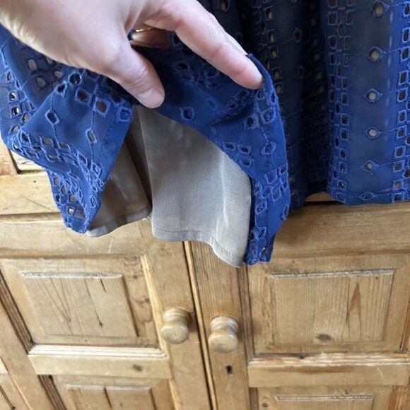 Ranna Gill Medium Navy Blue Lace Romper Off The Shoulder‎ Layered Shorts Anthro - Picture 10 of 11